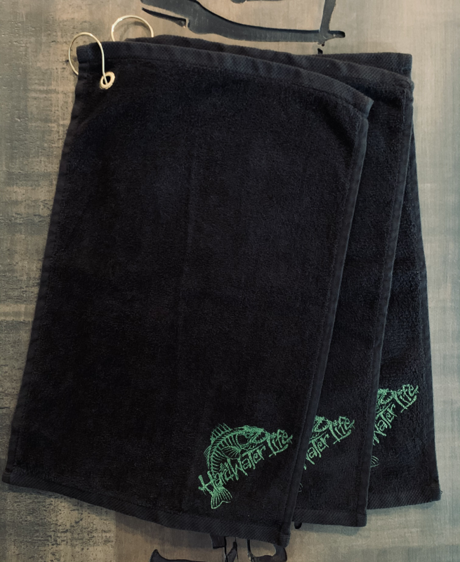 Fish towels with the HardWater Walleye logo screenprinted on the corner.